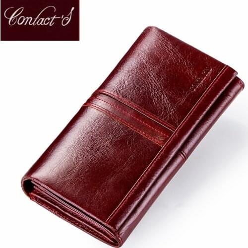 Contacts Fashion Long Women Wallet Genuine Leather Wallets With Phone Pocket Coin Purse Zipper Clutch For Ladies Card Holdes