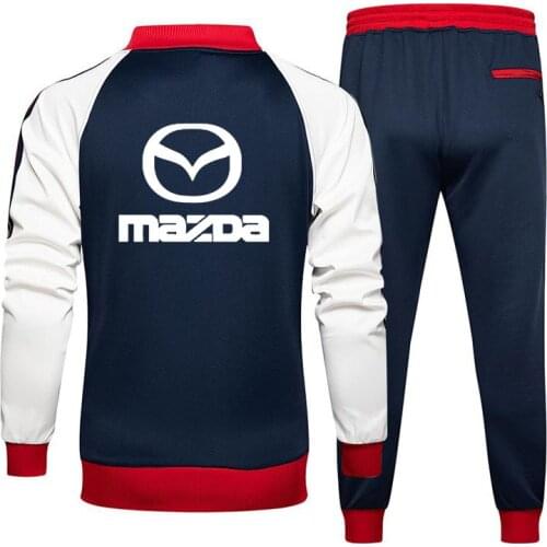 Fashion Spring Autumn Mens pullover Mazda Car Logo Printed high quality cotton casual Mens sweatshirt + sweatpants 2-piece set
