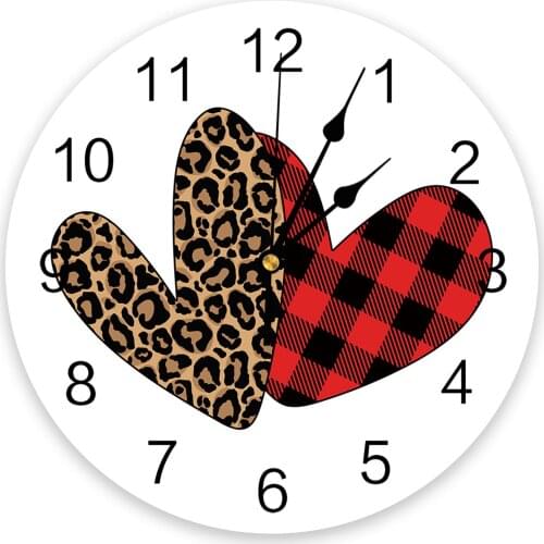 Love Red Leopard Plaid 3D Wall Clock Modern Design Living Room Decoration Kitchen Clock Art Wall Watch Home Decor