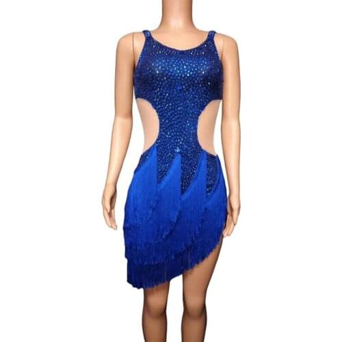 2020 New Flashing Rhinestones Dress Birthday Celebrate Blue Shining Stage Latin DRESS Evening Bar Singer Dancer Show Outfit