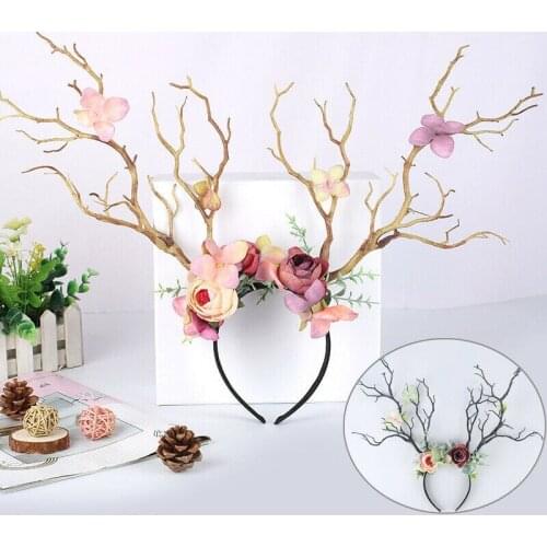 Christmas Party Reindeer Antlers Lovely Headband Cosplay Hairband Women Deer Horn Tree Branch Flower Xmas Hair Hoop Headband New