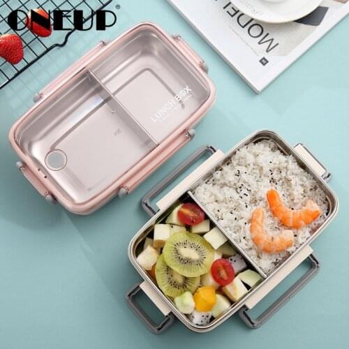 ONEUP 304 New Stainless Steel LunchBox The Grid Seal Independent Bento Box Lattice Food Container Childrens School Bento Box
