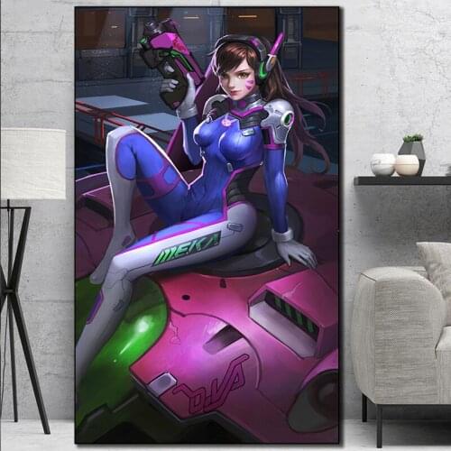 Overwatchs D.va Posters and Prints Decorative Paintings Canvas Pictures Bedroom Decoration Game Art Posters Anime Kawaii Girl