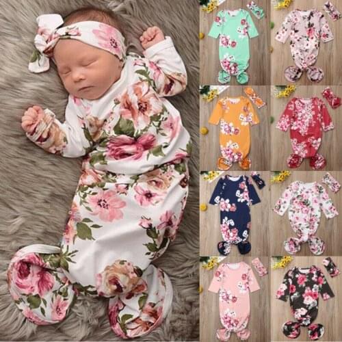 Swaddle Wrap Baby Blanket Newborn Infant Floral Sleeping bag+Hair band Romper 2Pcs Baby Bedding Accessories