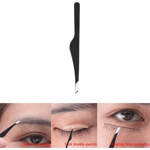 Eyelash Tweezers Steel Slant Eyebrow Tweezer Plucking Grafting False Eyelashes