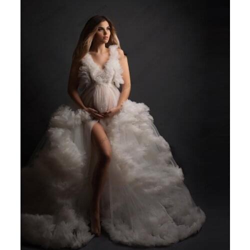 Fluffy Tulle Maternity Robes 2021 Designer Puffy Bridal Photo Shooting Dress Baby Shower Robe Photography Bathrobe Custom Made