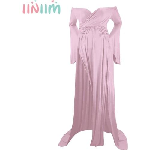 Maternity Dresses Photo Shoot Sexy Shoulderless Ruffle Pregnant Cotton Dress for Women Puff Sleeve Maxi Long Dress Baby Shower
