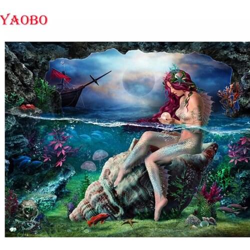 Full drill square round 5d diy diamond painting Mermaid Girl 3d embroidery bead cross stitch wall art pictures mosaic decoration