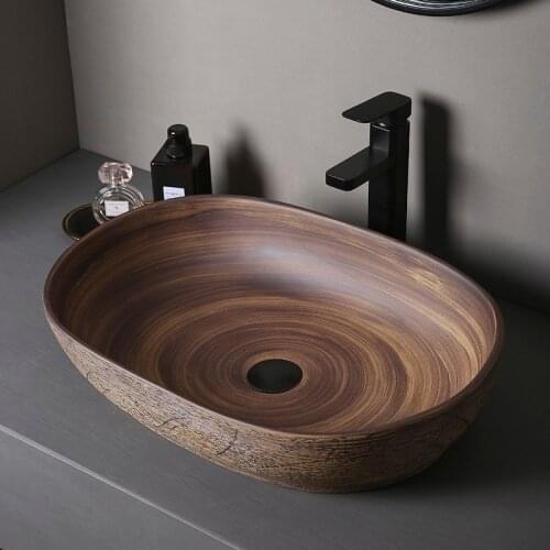 Ceramic Art Basin Sinks Counter Top Wash Basin Vessel Sinks Oval Washing Basin Bathroom Sinks Ceramic Wash Basin with Faucets WF
