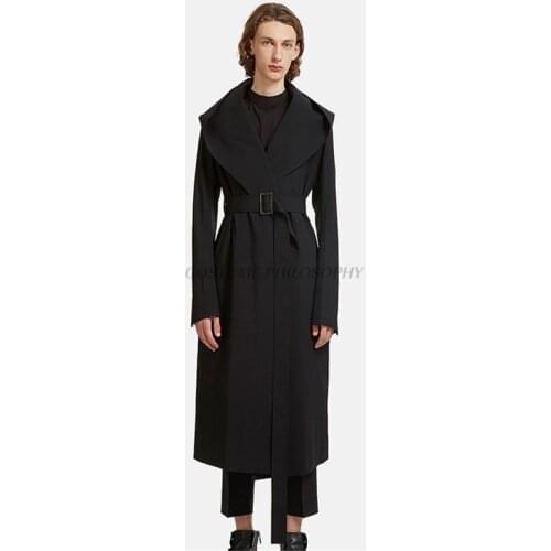 S-6xl 2020 New Original Design Mens Trench Coat Long Section Loose Corset Big Hat Black Long Sleeve Fashion Slim Windbreaker