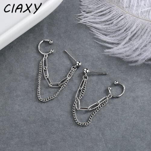 CIAXY 925 Sterling Silver Double-layer Chain Earrings for Women Cool Personality Ear Studs Ear Clip Earring Fashion Jewelry
