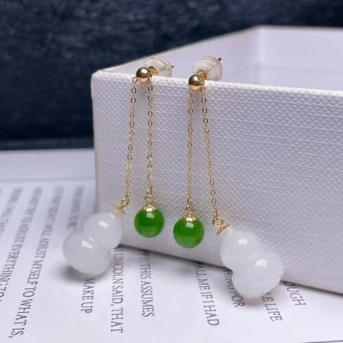 SHILOVEM 18k yellow gold real Natural Jasper drop earrings classic fine Jewelry women wedding new 10*14mm gift myme10146666hby