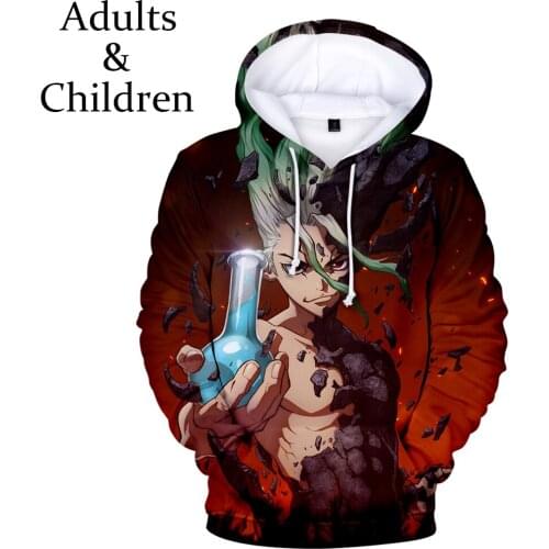 Hot sale 3D Hoodies Print dr.stone Hoodie Men Women Sweatshirt Harajuku Kids white Pullovers fashion Comic boys girls warm coats