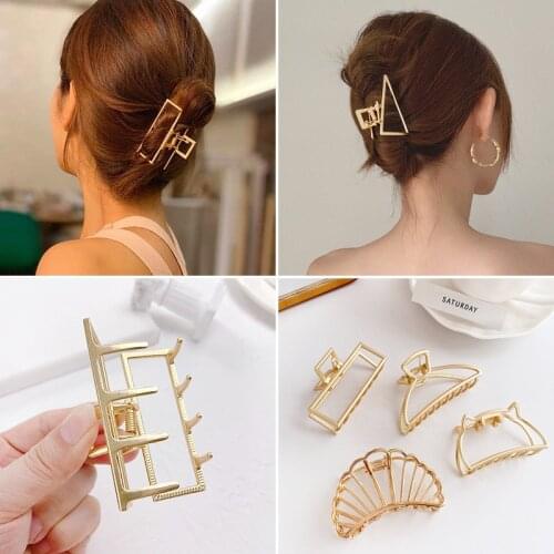 2021 Women Geometric Metal Elegant Pearl Hollow Hair Claw Clips And Pins Barrettes Vintage Headband Hairpin Fashion Accessories