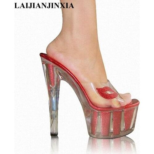 Dancing shoes Crystal 15 cm high heels womens slippers Evening for the queen Thick number with sandals