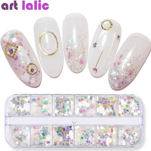 1 Box AB Nail Art Glitter Sequins Mermaid Mixed Shape Paillette Holographic Polishing Spangles Flake Slice Decoration Tips