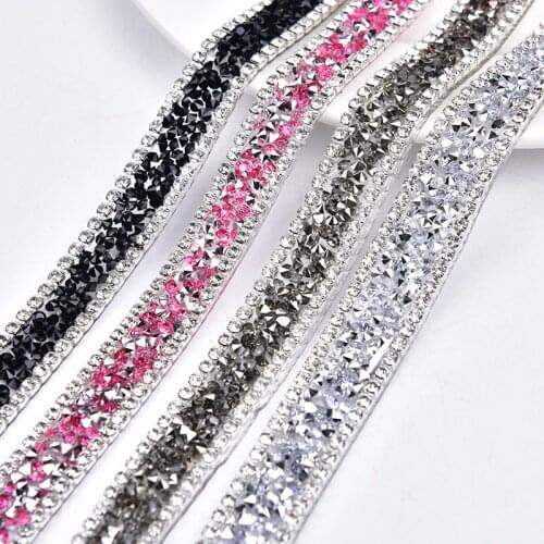 2 Yards/Lot Rhinestone Tape with Crystal Chain Trimming Iron on Strass Diamond Banding Bridal Dress Belt Shoes Decoration