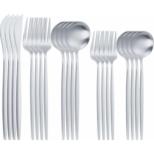 20Pcs Matte Silver Stainless Steel Cutlery Tableware Set Dinnerware Dinner Flatware Forks Knives Spoons Set Travel Silverware