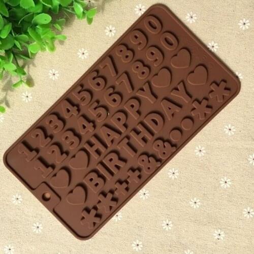 3D 26 Letters Shape/0-9 Numers Chocolate Molds Happy Birthday Words Cake Mold Pudding Dessert Decoration Mould A1