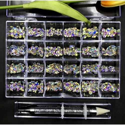 400/480pc/Box Red/AB Color Nail Rhinestones +1pc Dotting Pen Flatback Crystal Multi Shape Nail Art Decoration Glass Stones Te#65