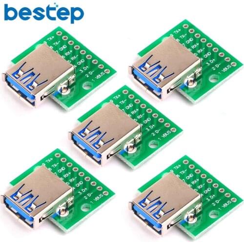 5PCS USB 3.0 Female Head Seat DIP Flat Module line Adapter Plate Base to USB-3.0 Conversion Board
