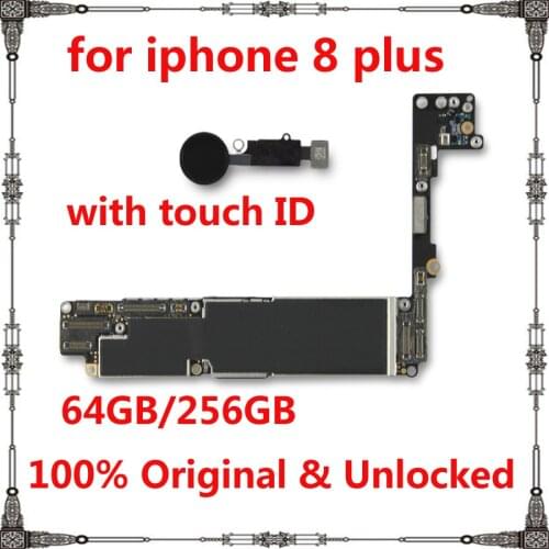 64GB 256GB Factory unlocked Mainboard for iphone 8 plus with / NO touch ID 100% Original for iphone 8plus Motherboard IOS system
