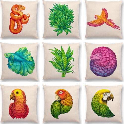 Watercolor Plants Hibiscus Agave Monstera Philodendron Peony Phoenix Palm Lotus Fern Flowers Beautiful Cushion Cover Pillow Case