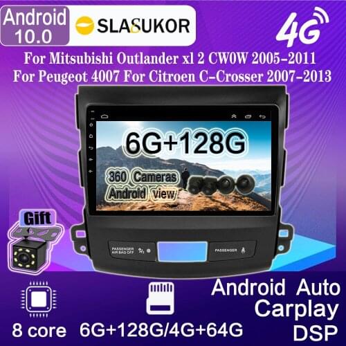 9“ Android 10 Car Radio For Mitsubishi Outlander xl 2 CW0W 2005-2011 For Peugeot 4007 For Citroen C-Crosser 2007-2013 2Din