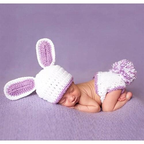 Baby fotografie props newborn bunny suit photo shooting baby photography prop new born knit outfit toddler beanie infant clothes