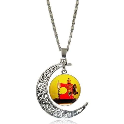 EJ Glaze Vintage Jewelry Silver Plated With Crescent Shaped Luminous Necklace For Kids Beads Vintage Sewing Machine