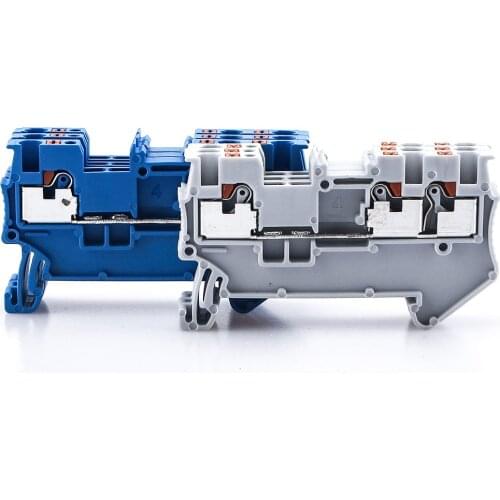 Din Rail Terminal Blocks PT 1.5-Twin 3 Conductors Push In Spring Screwless Feed Through Wire Conductor 10pcs