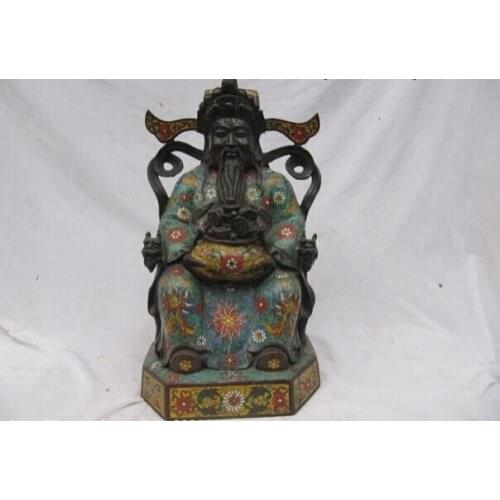 Collectible bronze lion statue S0966 China classical 100% Bronze Handwork cloisonne Folk God of wealth plutus Statue