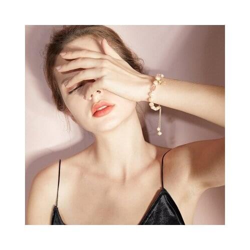 Fishtail Pendant Imitation Pearls Bracelet ins Korean Fashion Crystal Female Sweet Simple Bracelet