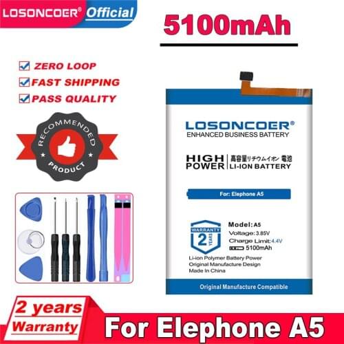 LOSONCOER A5 Battery for Elephone A5 Battery Replacement For Elephone A5 Batteries Smart Phone +Gift tools +stickers 4600mAh