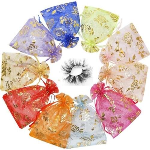 NEW Wholesale 100PCS Organza Bag lash design Eyelash Packaging Drawstring Pouches Organza Creative Eyelashes Gift Package