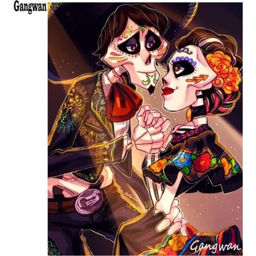 DIY Diamond painting Cross stitch Kit flower skull Diamond embroidery Scary couple 5D rhinestone mosaic Needlework Home Decor