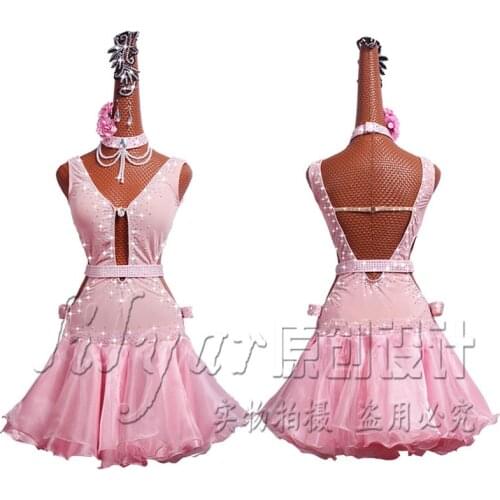 New Latin dance skirt competition skirt performance Skirt Adult custom childrens light pink bandage dance skirt