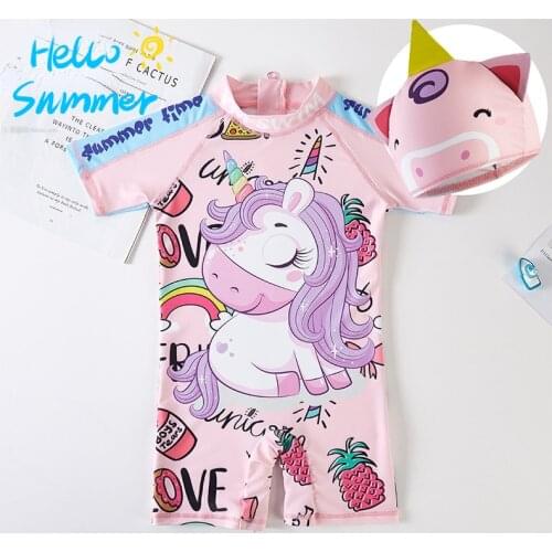2021 New Unicorn Swimsuit for Girls One Piece UPF50 Childrens Swimwear Short Long Sleeve Sports Bathing Suit Kids Girl1-7 Years