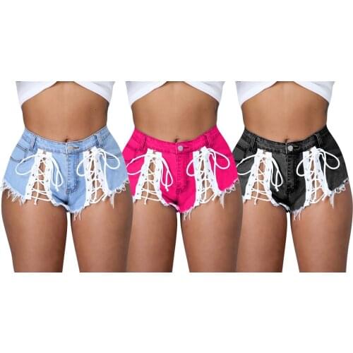 2021 Summer New Fashion Trend Bandage Design Sense Micro Fringed Denim Multicolor Ultra Short Hot Pants Womens Clothing