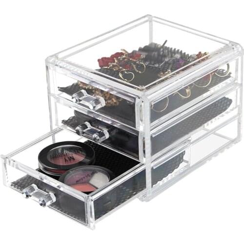Portable Transparent Makeup Organizer Storage Box Acrylic Makeup Organizer Cosmetic Case Three Layer Drawers