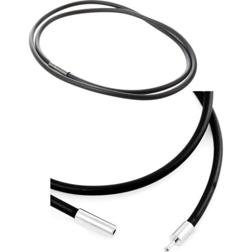 3mm Black Rubber Cord Necklace with Stainless Steel Closure & 2mm Width Skin Rope Necklace Alloy Black Man