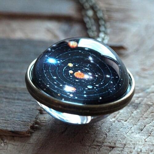 Solar System Necklace Space Glass Cabochon Milky Way Pendant Unisex Jewelry