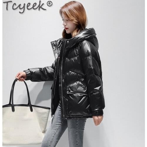 Tcyeek 90% White Duck Down Coat Woman Winter Hooded Warm Jakcet for Women Short Black Parka New Fashion Casaco Feminino SQQ480