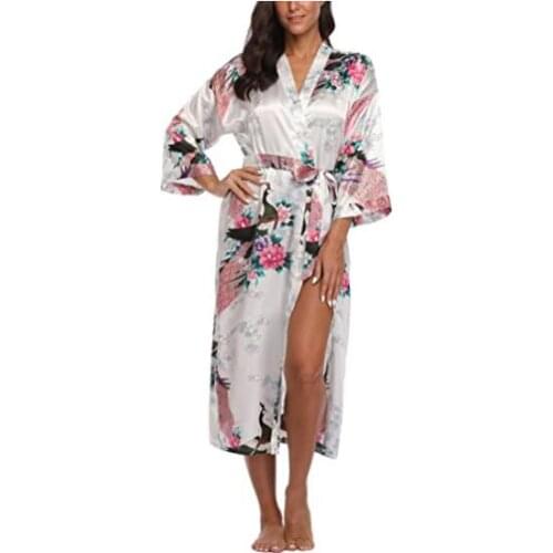 Sexy Women Long Robe With Pocket Wedding Bride Bridesmaid Dressing Gown Rayon Kimono Bathrobe Large Size S-XXXL Night Dress