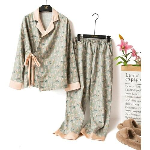 Cute Bear Cartoon Womens Pajamas Set Kawaii Kimono Spring Summer Sleepwear Loungewear Fashion Style Home Wear Dropshipping