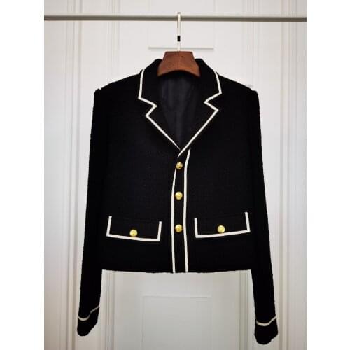 Luxury 2021 Autumn Women High Quality 78% Wool Black Jacket Female Fashion Coat Overcoat For Ladies Rmsx 5.19