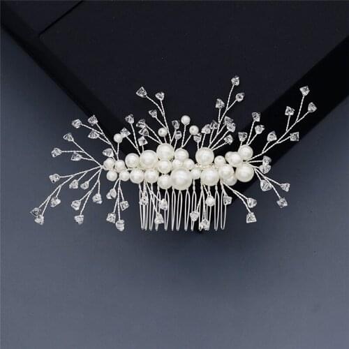 OKILY Handmade Silver Color Imitation Pearl Bride Haircomb Jewelry Fashion Crystal Wedding Hair Bridal Bridesmaid Ornament Gift