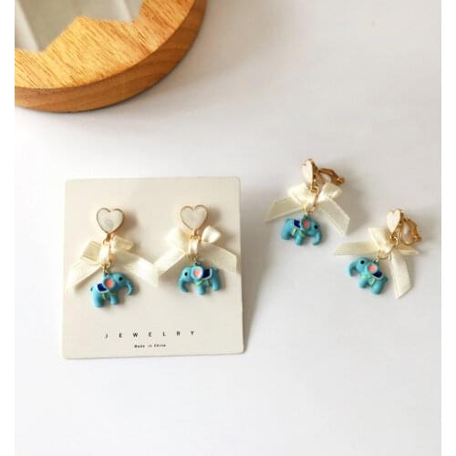 Hearts Sweet Bowknot Clip on Earrings No Pierced Non Piercing Ear Girls Fairy Elephant Kids Earrings
