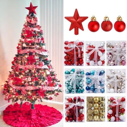 24/30pcs Christmas Ball Ornament Xmas Tree Decorations Hanging Balls Decorative Baubles Pendants With Star Treetop Decor Noel