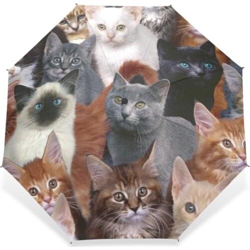 Hot Folding Womens Umbrella Pongee Anti-UV Cat Family Print Sunny and Rainy Umbrellas Women Rain parasol female antiveter